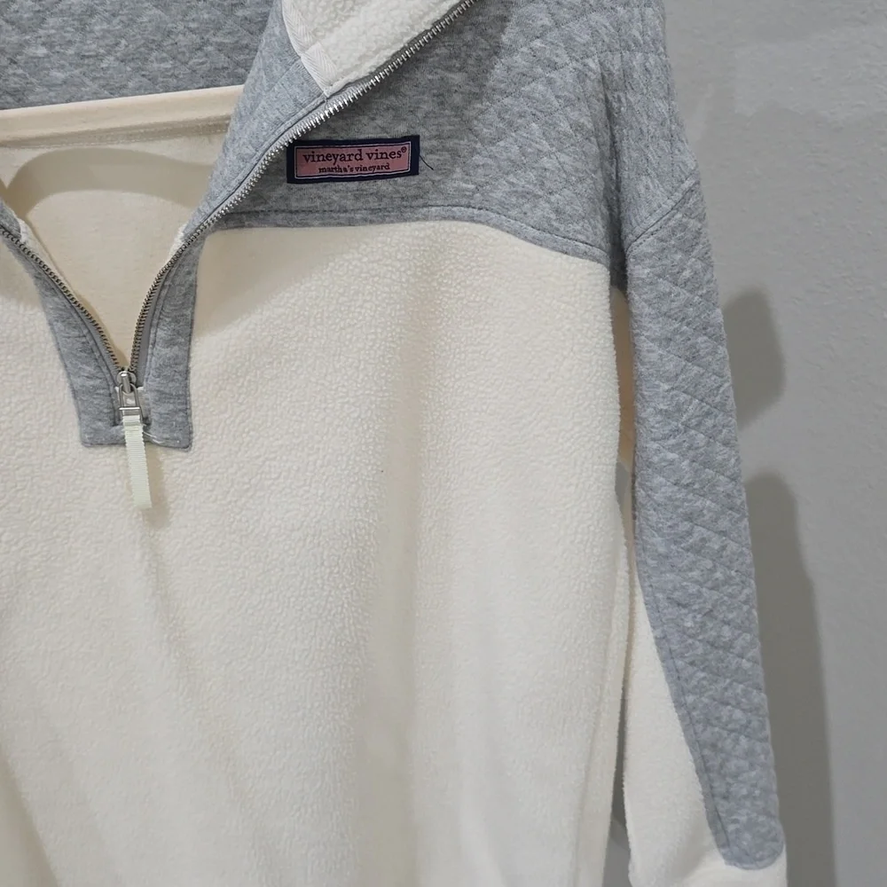 Vineyard Vines Women's Cream Grey Quilted Fleece Pullover Half Zip Womens XXS - Picture 6 of 14